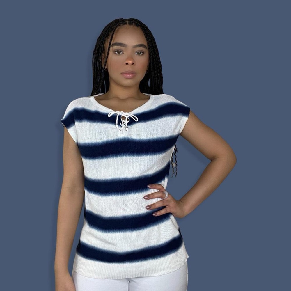 Knit Striped Blue and White Top